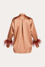 Satin straight cut shirt with ostrich feather trim | AOMY Nolo Store