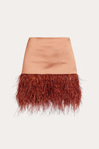 Satin mini skirt with ostrich feather trim | UMEYA Nolo Store