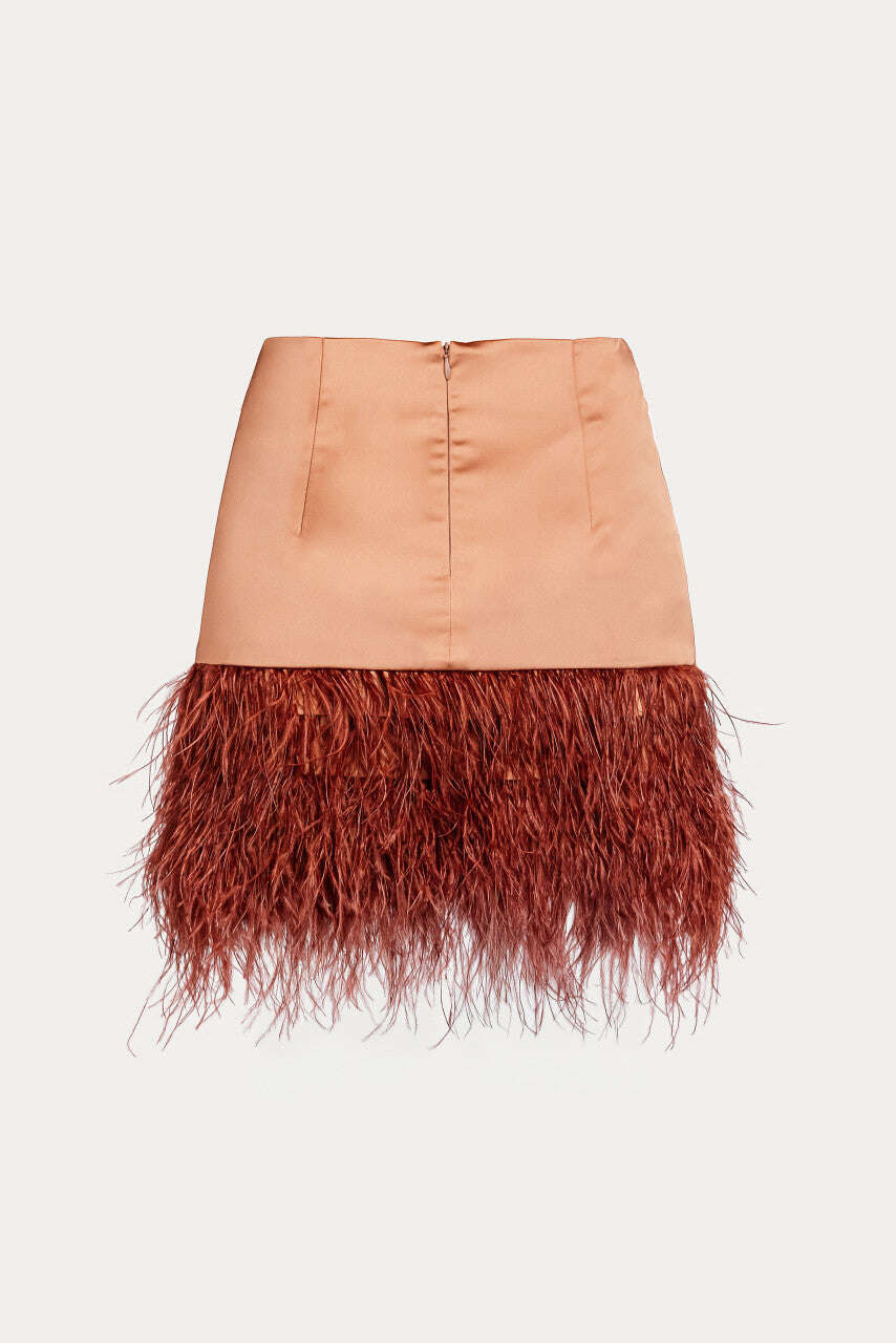 Satin mini skirt with ostrich feather trim | UMEYA Nolo Store