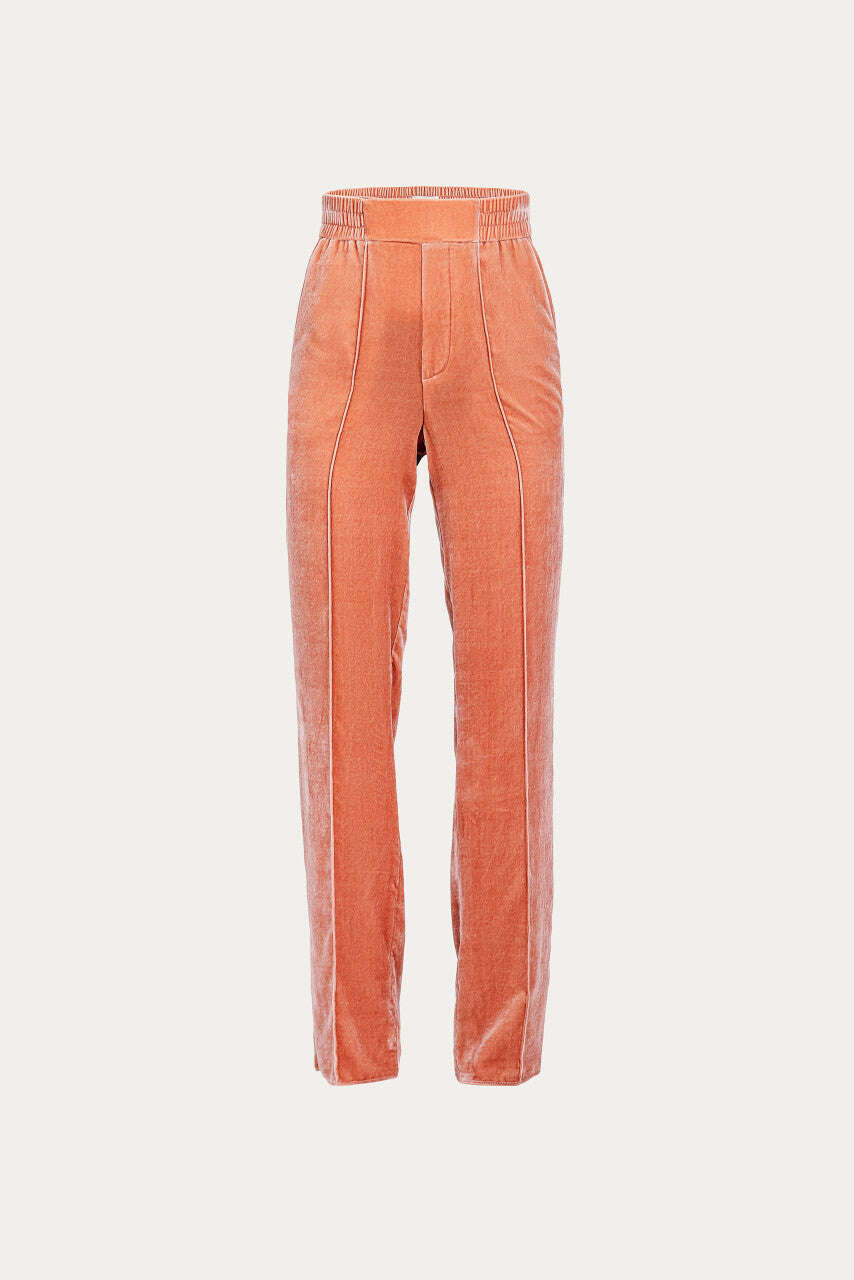Camel-colored, loose silhouette silk satin trousers | NOBU Nolo Store
