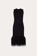 Black midi length dress with ostrich feather detailing | AZEMI Nolo Store