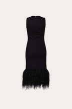 Black midi length dress with ostrich feather detailing | AZEMI Nolo Store
