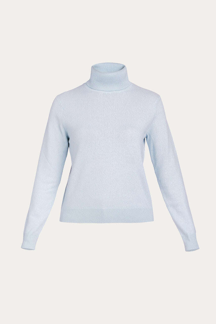 Cashmere turtleneck sweater in powder blue | YUU Nolo Store