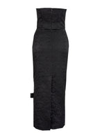 Black Jacquard Slim Fit Midi Dress | JUN