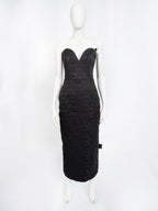 Black Jacquard Slim Fit Midi Dress | JUN