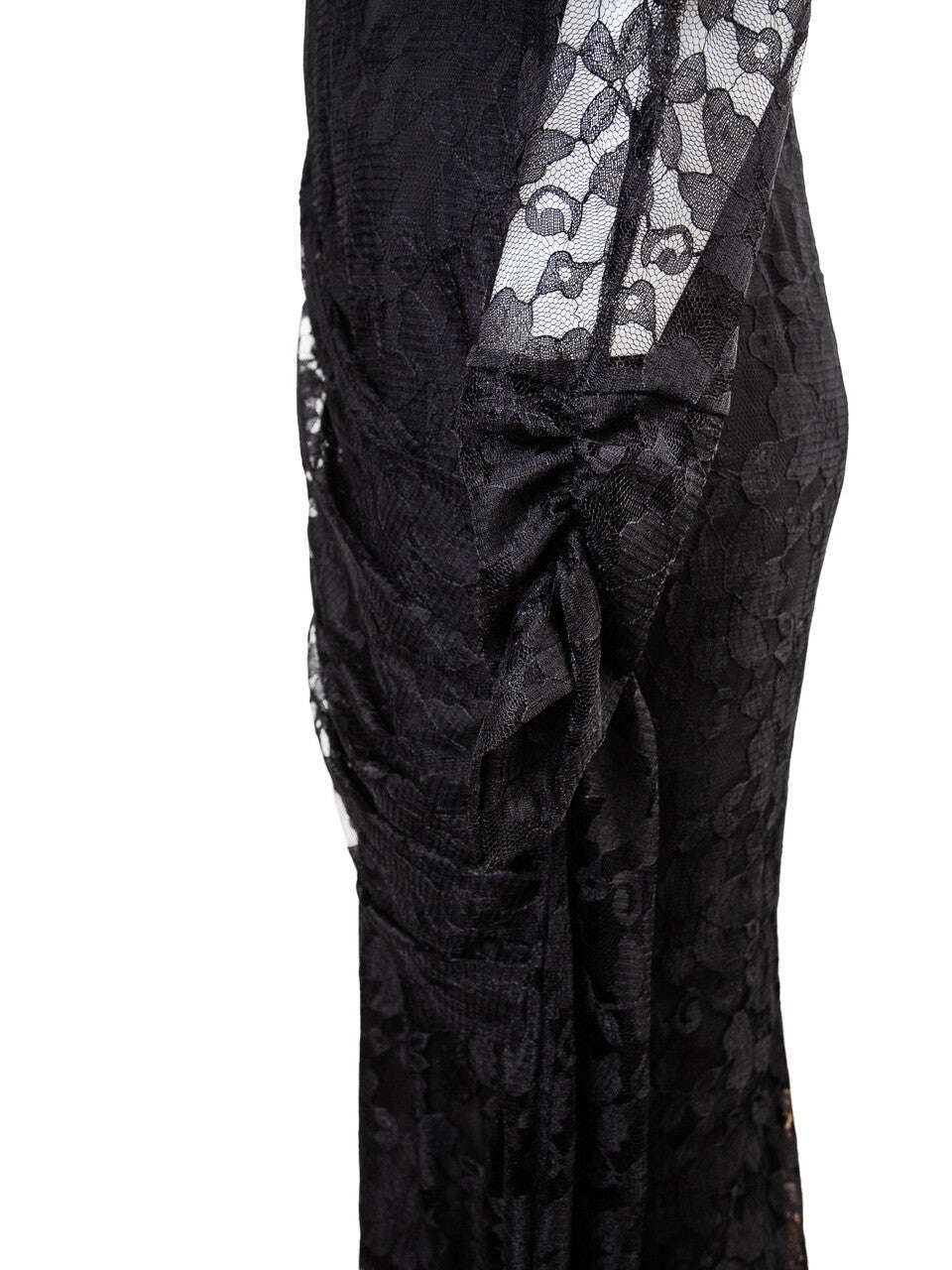 Black Lace Straight Cut Midi Dress With Ruching Detail | HIKARI Nolo Store