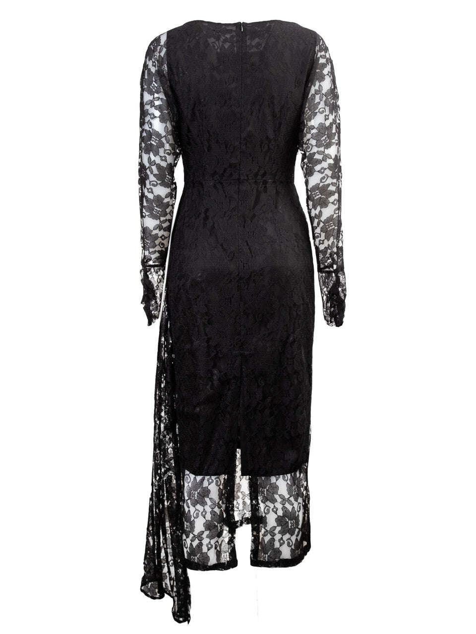 Black Lace Straight Cut Midi Dress With Ruching Detail | HIKARI Nolo Store