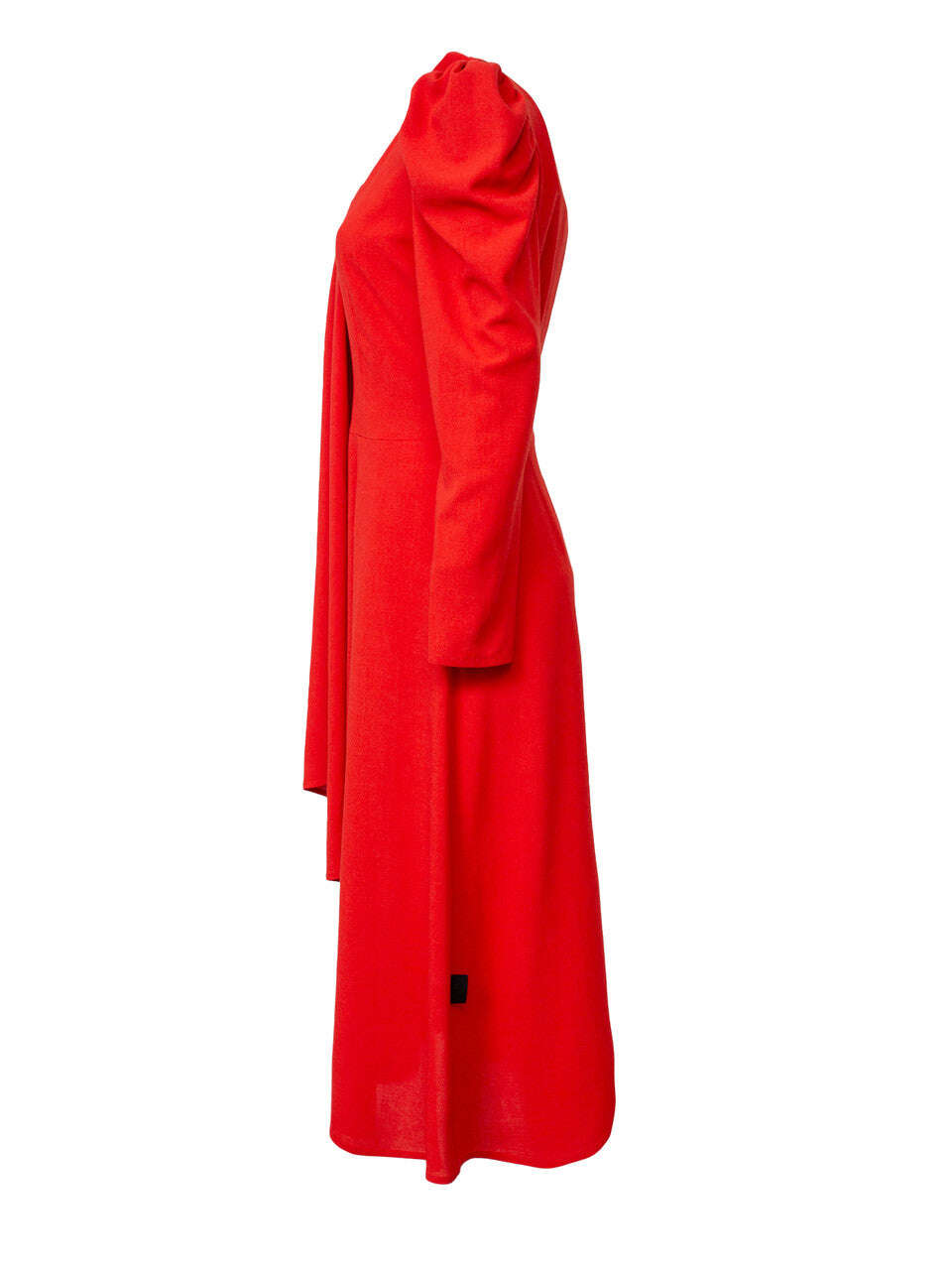 Red Midi Dress With Ruched Sleeves And  Tie Neck | SAYAKA Nolo Store