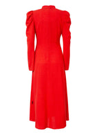 Red Midi Dress With Ruched Sleeves And  Tie Neck | SAYAKA Nolo Store