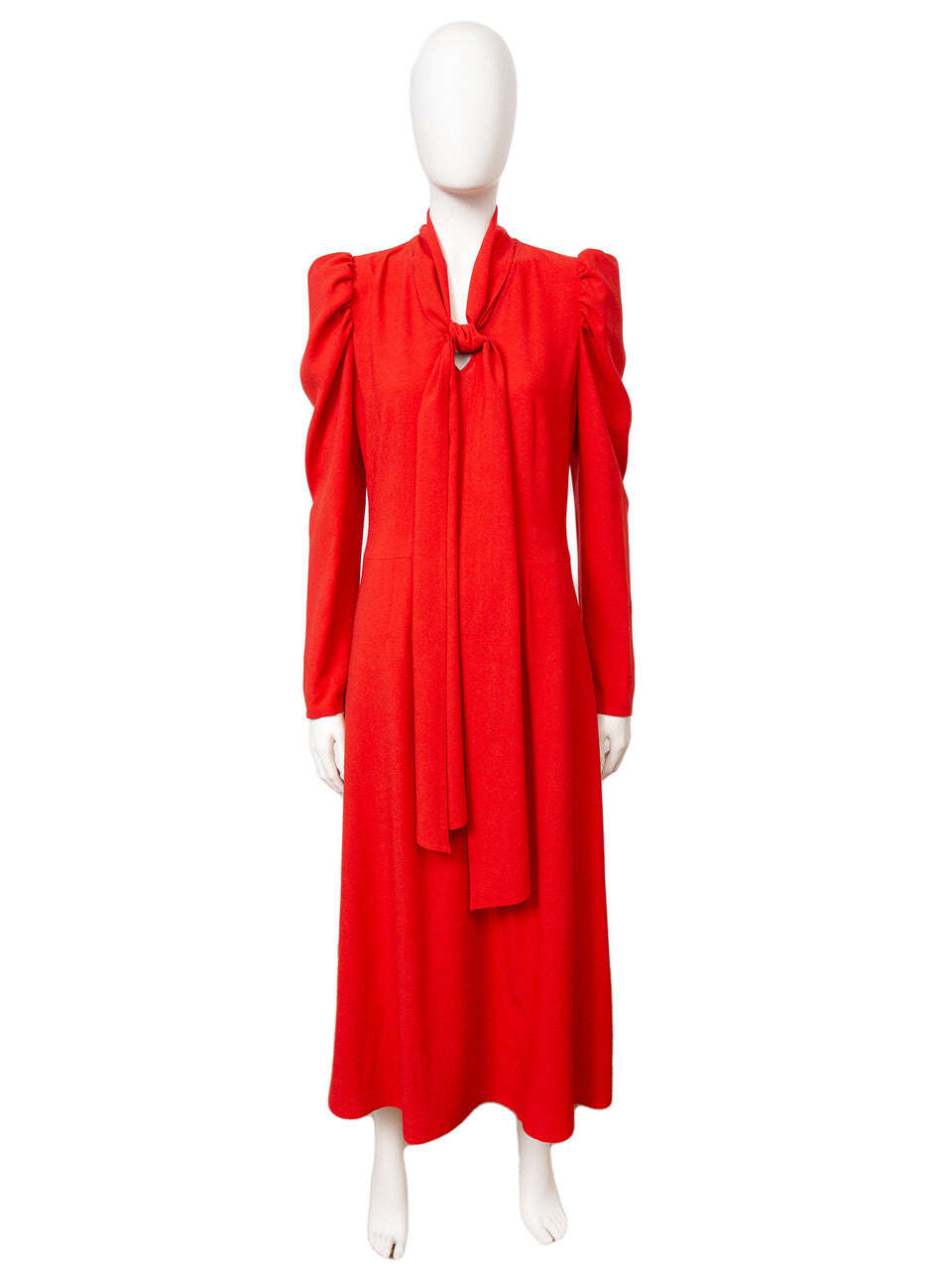 Red Midi Dress With Ruched Sleeves And  Tie Neck | SAYAKA Nolo Store