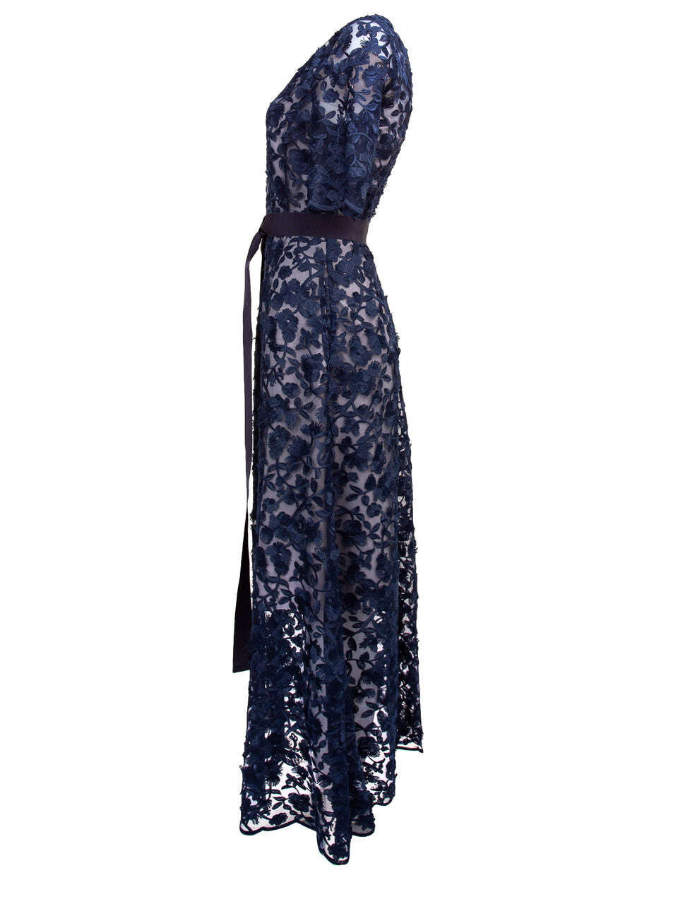 Navy Floral-Appliqué Midi Dress | CHIEKO Nolo Store