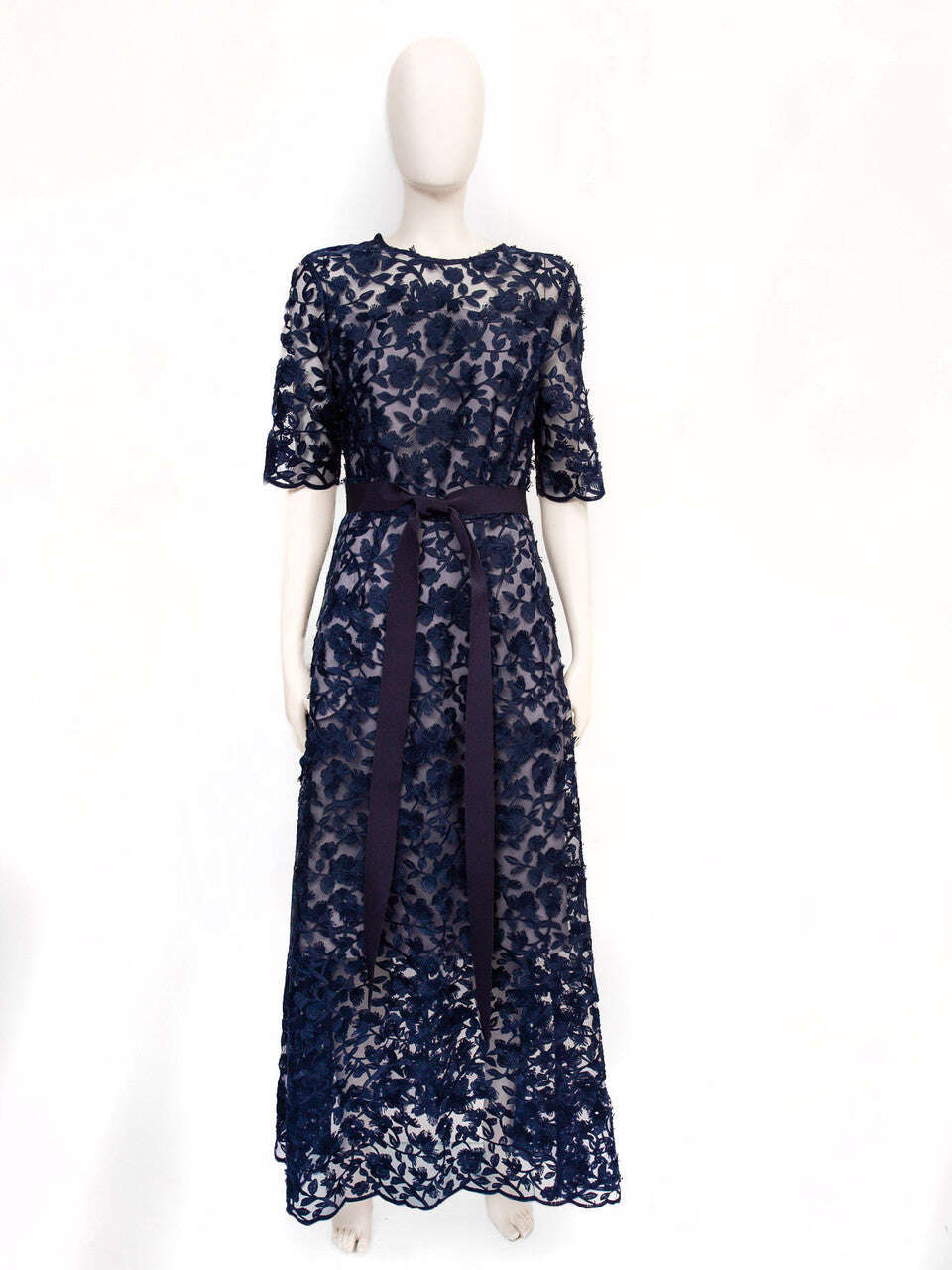 Navy Floral-Appliqué Midi Dress | CHIEKO Nolo Store