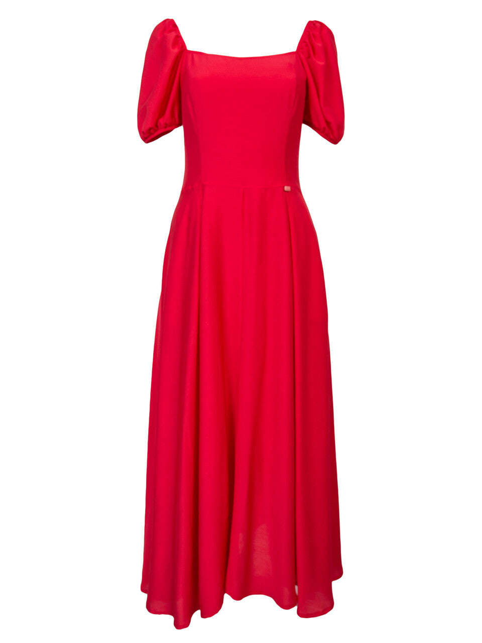 Red Lightweight Viscose Puff Sleeve Midi Dress | ENMEI Nolo Store
