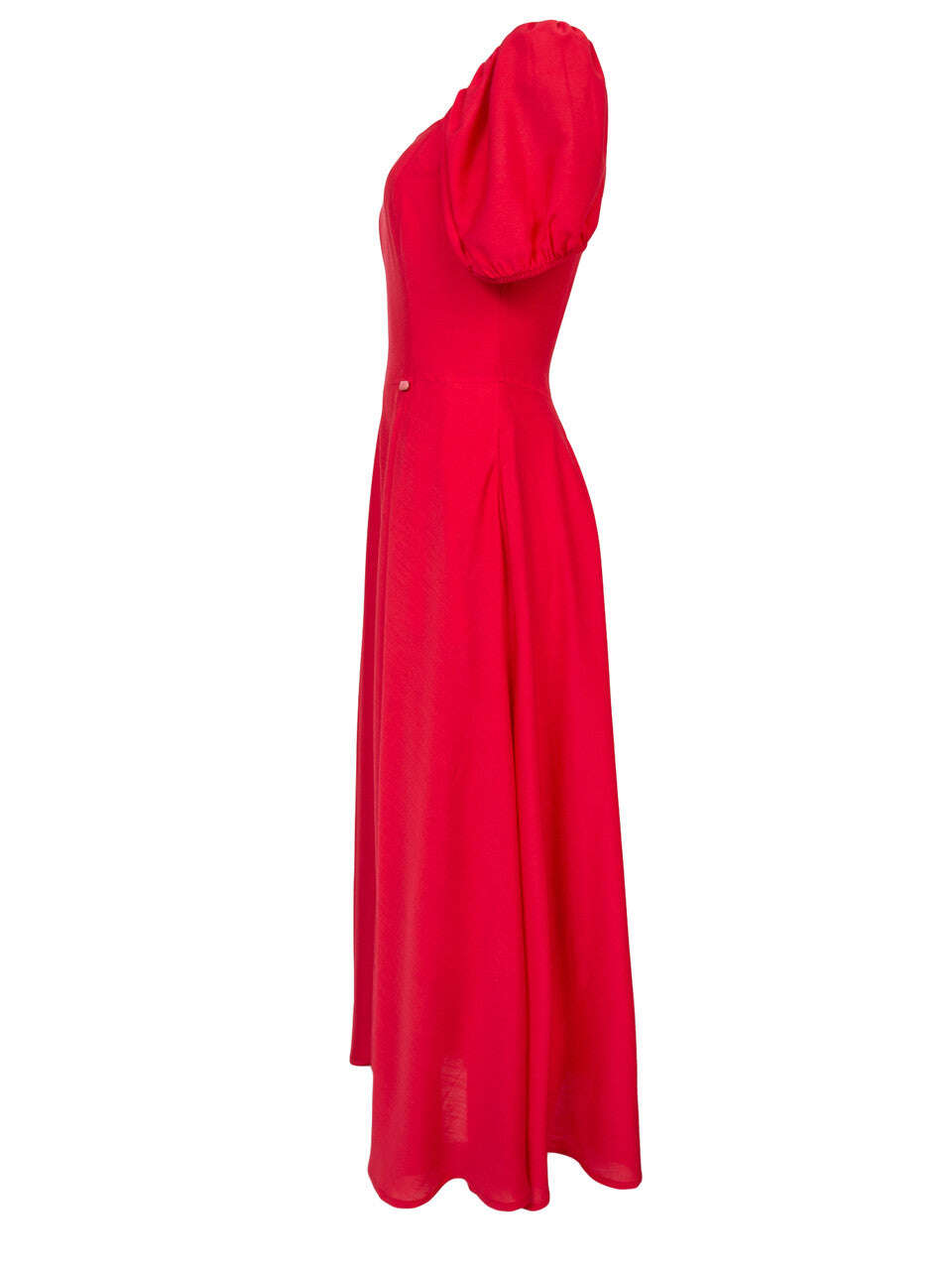 Red Lightweight Viscose Puff Sleeve Midi Dress | ENMEI Nolo Store