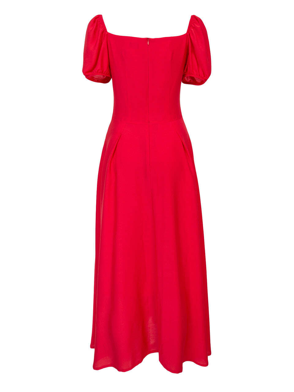 Red Lightweight Viscose Puff Sleeve Midi Dress | ENMEI Nolo Store