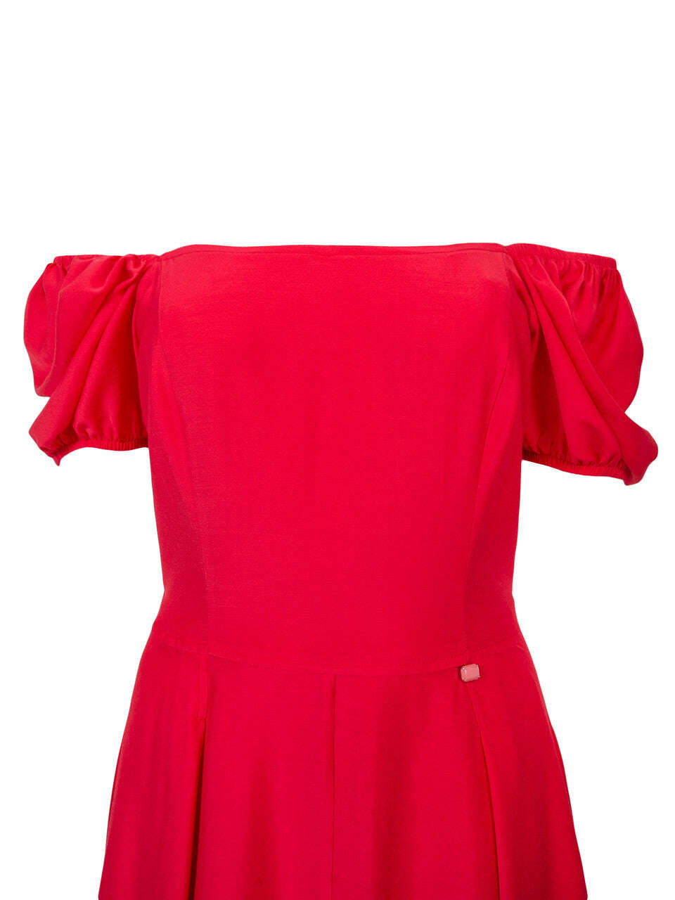 Red Lightweight Viscose Puff Sleeve Midi Dress | ENMEI Nolo Store