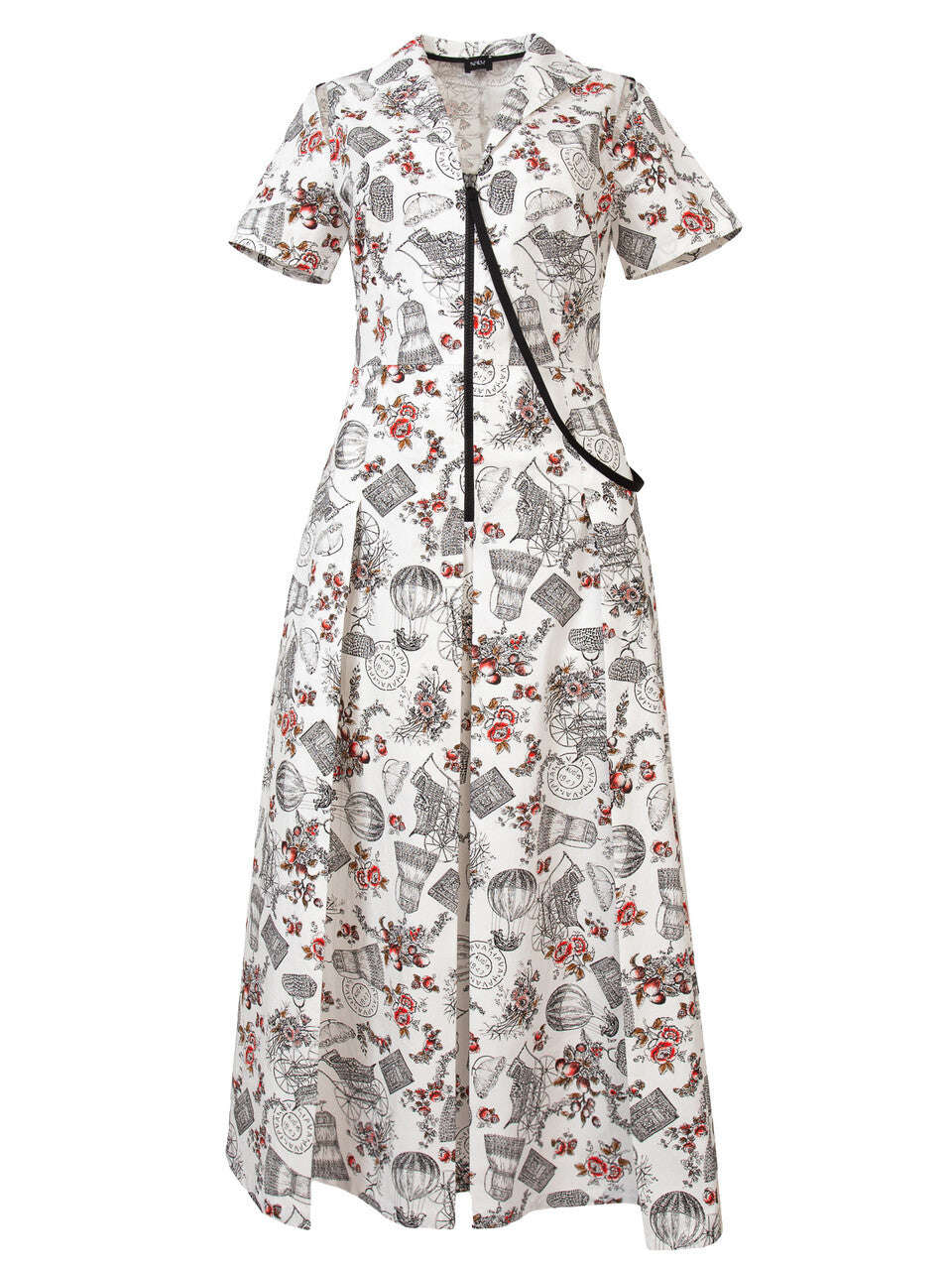 White Printed Midi Dress With Zip-Front | HARO Nolo Store