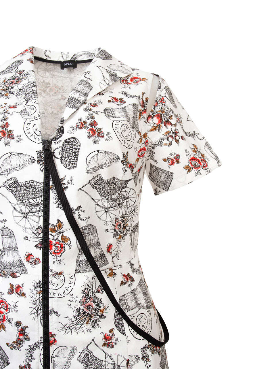 White Printed Midi Dress With Zip-Front | HARO Nolo Store