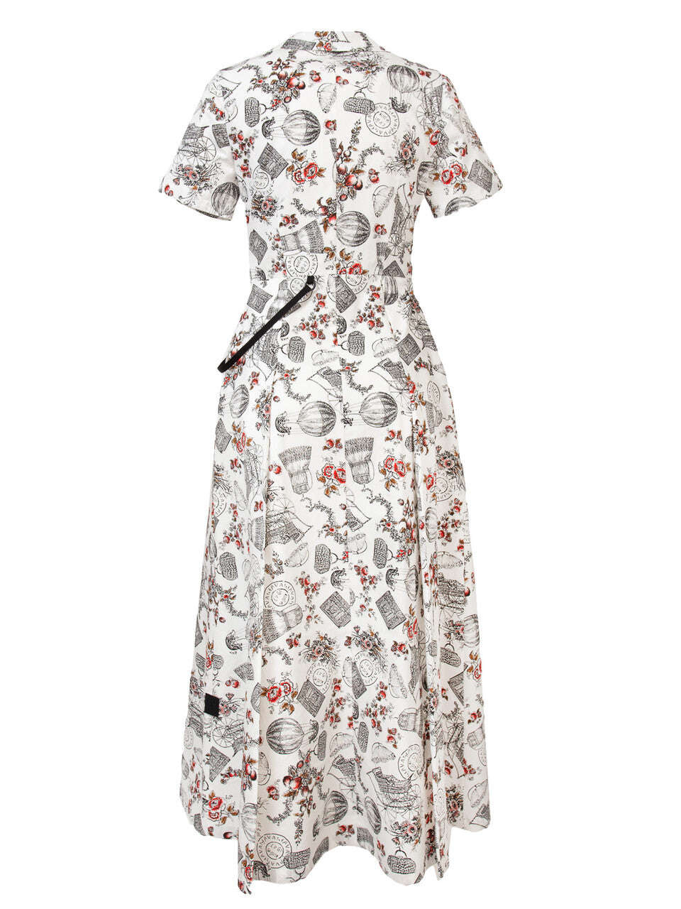 White Printed Midi Dress With Zip-Front | HARO Nolo Store