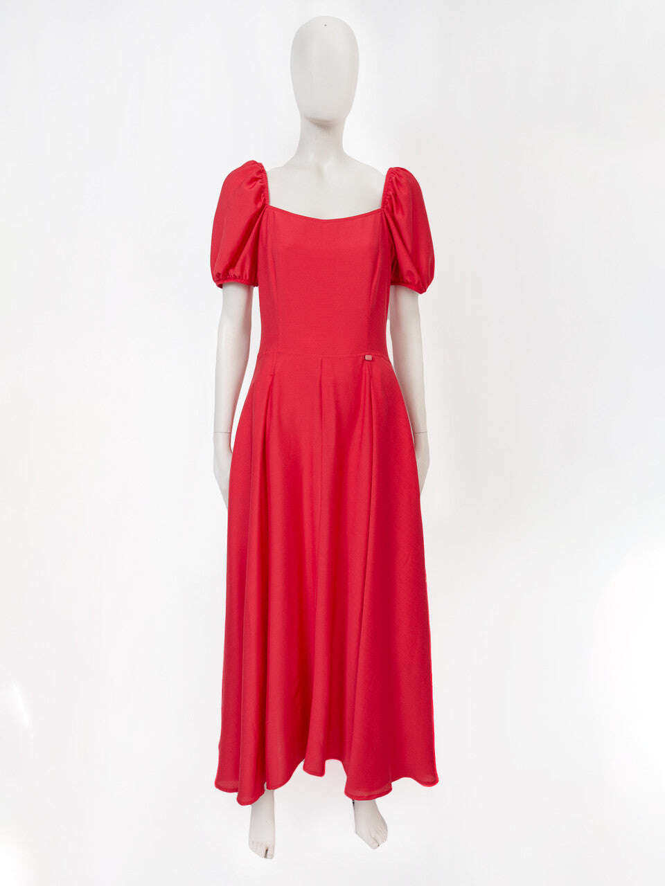 Red Lightweight Viscose Puff Sleeve Midi Dress | ENMEI Nolo Store