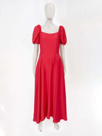 Red Lightweight Viscose Puff Sleeve Midi Dress | ENMEI Nolo Store