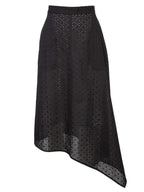 Black Embroidery Cotton Asymmetric Midi Skirt | MICHELLE Nolo Store