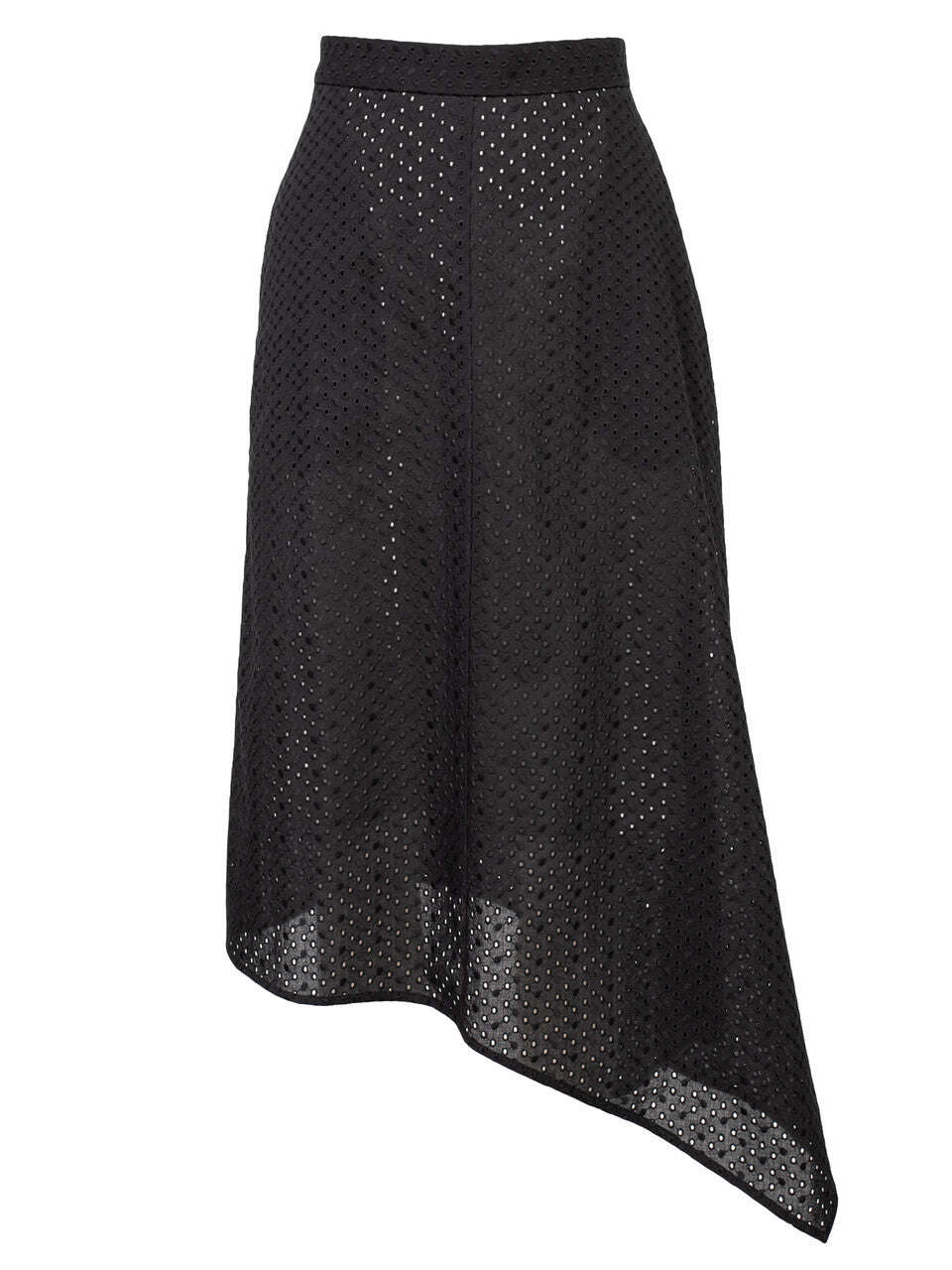 Black Embroidery Cotton Asymmetric Midi Skirt | MICHELLE Nolo Store