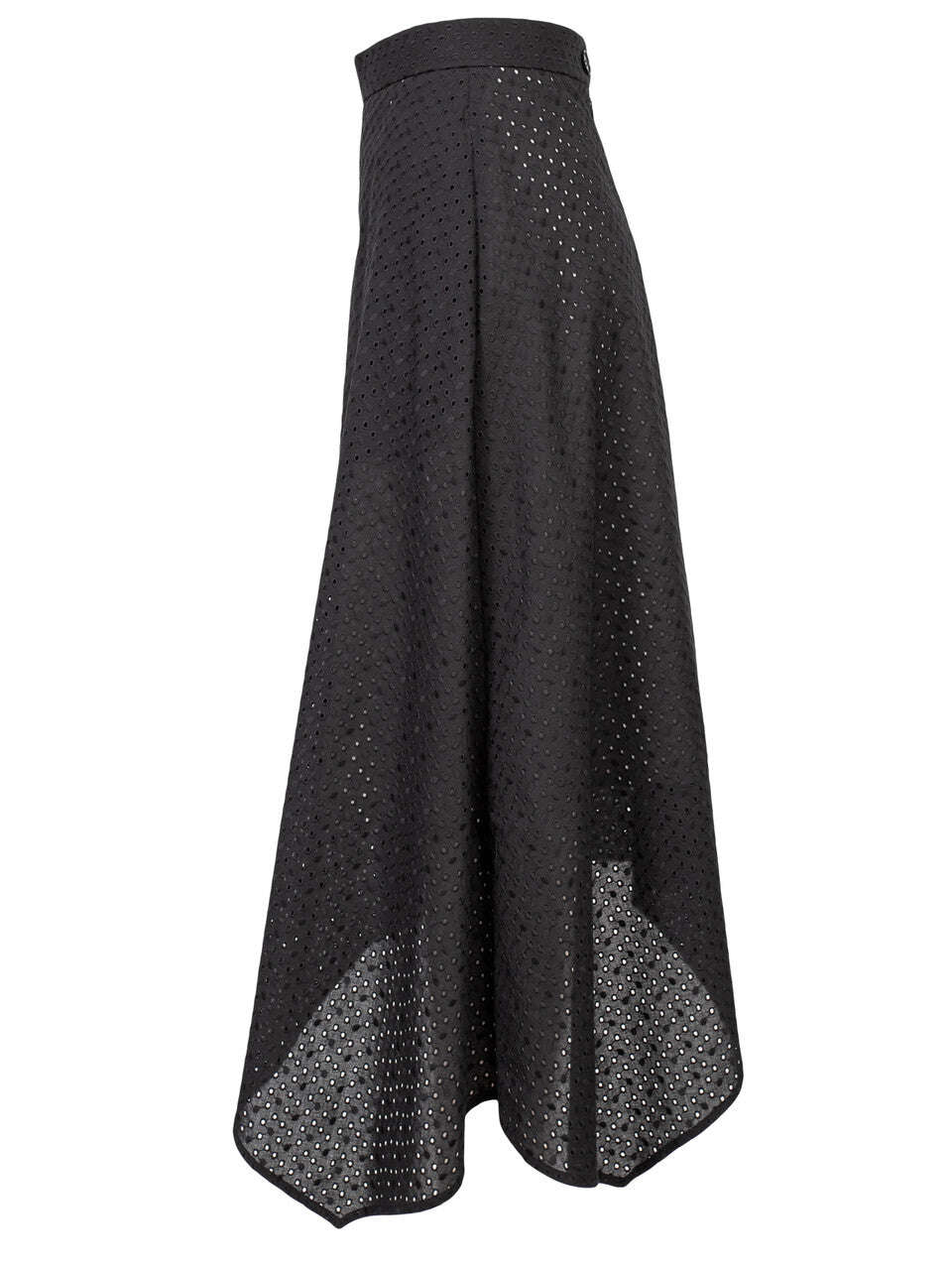 Black Embroidery Cotton Asymmetric Midi Skirt | MICHELLE Nolo Store