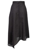 Black Embroidery Cotton Asymmetric Midi Skirt | MICHELLE Nolo Store