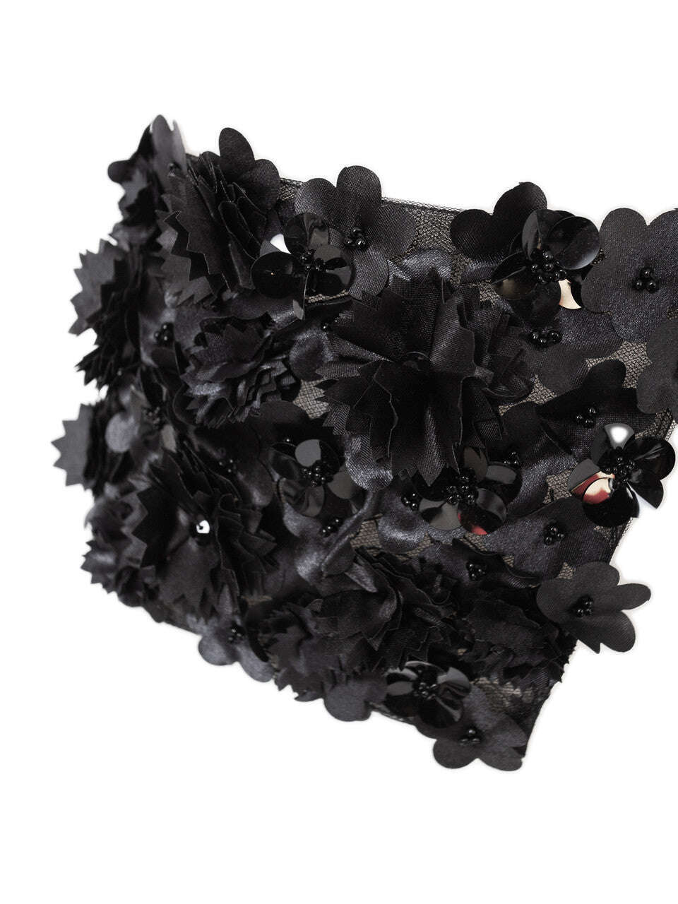 Black Embroidered Floral Applique Belt | MEADOW Nolo Store