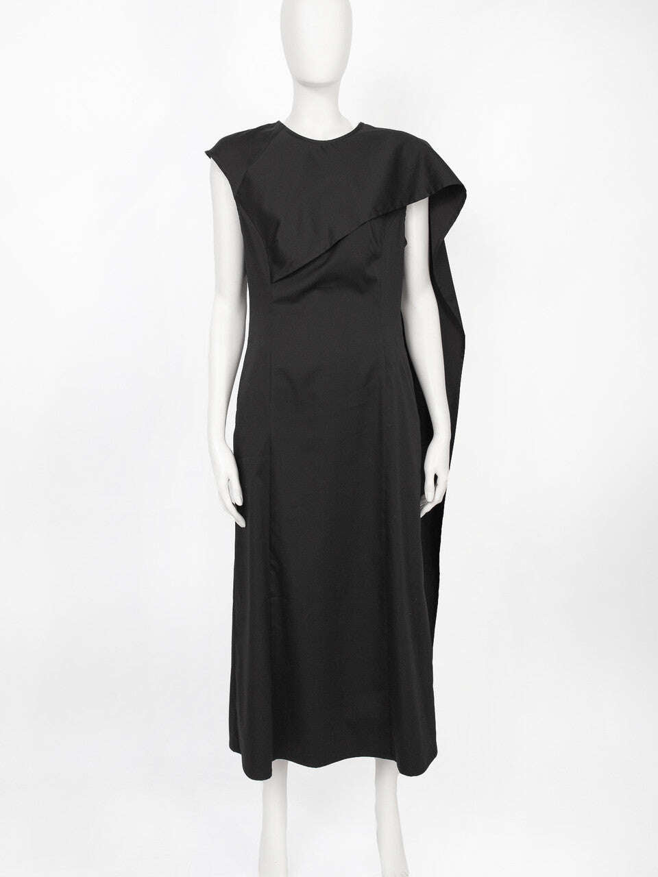 Black Asymmetric Layered Cotton Popeline Sleeveless Midi Dress | SHOKO Nolo Store