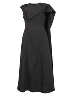 Black Asymmetric Layered Cotton Popeline Sleeveless Midi Dress | SHOKO Nolo Store