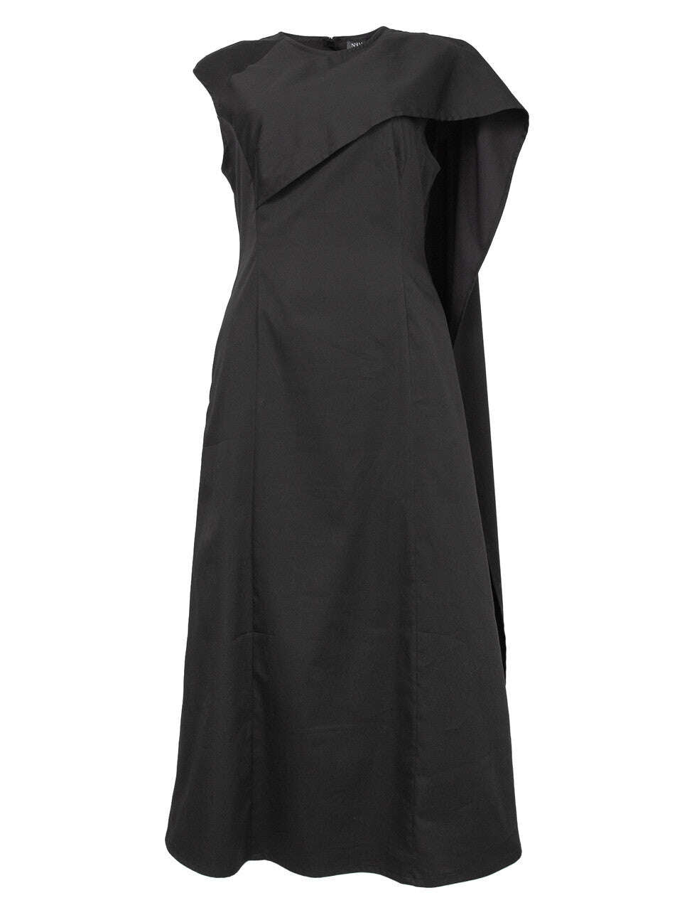 Black Asymmetric Layered Cotton Popeline Sleeveless Midi Dress | SHOKO Nolo Store