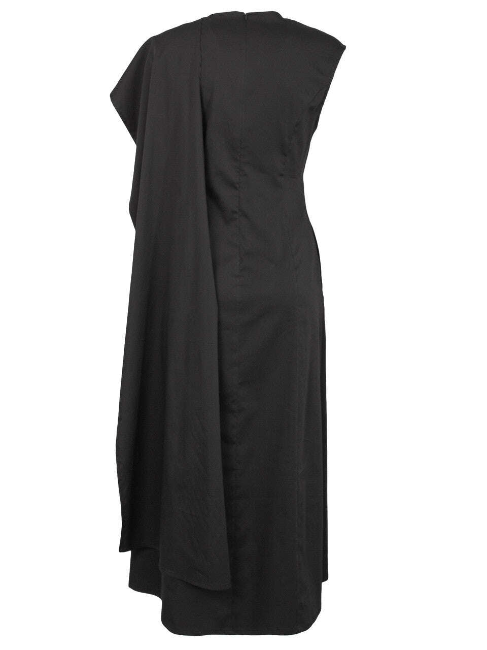 Black Asymmetric Layered Cotton Popeline Sleeveless Midi Dress | SHOKO Nolo Store