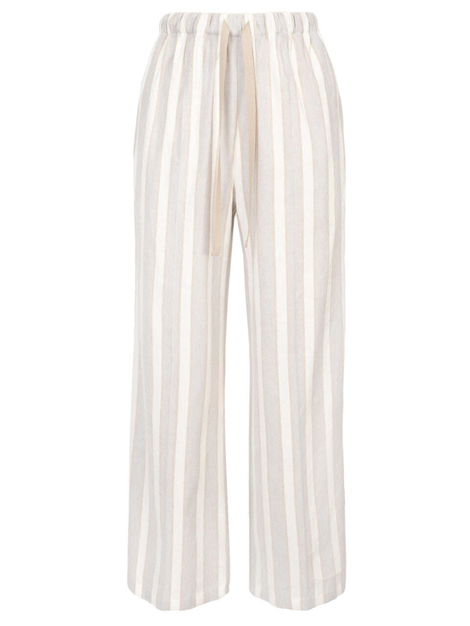 Multi Light Gray Linen Blend Long Wide Pants With Elastic Drawstring Waist | SHUN Nolo Store