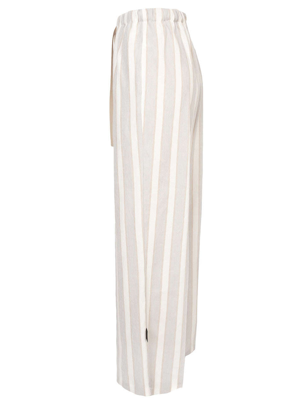 Multi Light Gray Linen Blend Long Wide Pants With Elastic Drawstring Waist | SHUN Nolo Store