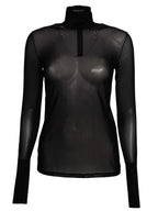 Black Elastic Mesh Turtle Neck Top | AIKOK Nolo Store