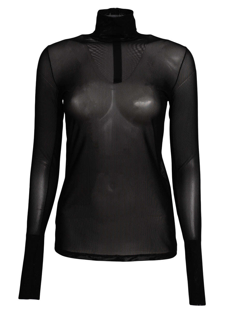 Black Elastic Mesh Turtle Neck Top | AIKOK Nolo Store
