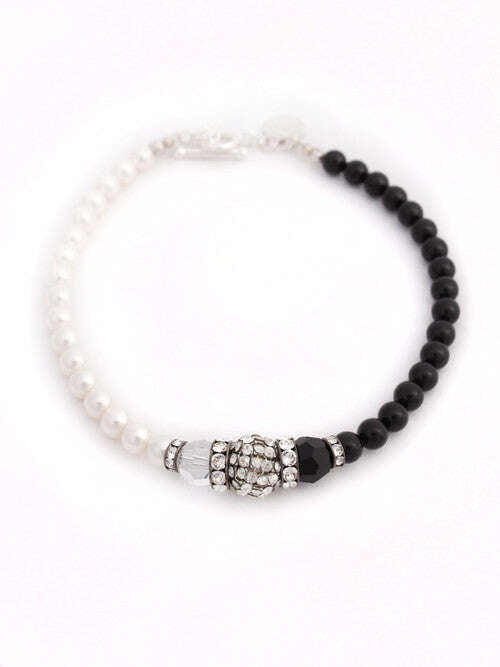 Black And White Swarovski Glass Beaded Necklace With White Crystal Pavé Beads Nolo Store