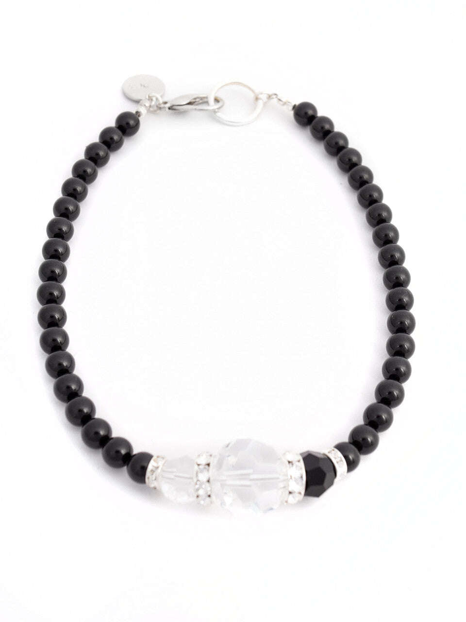 Black Swarovski Glass Beaded Necklace With Clear Crystal Beads Nolo Store