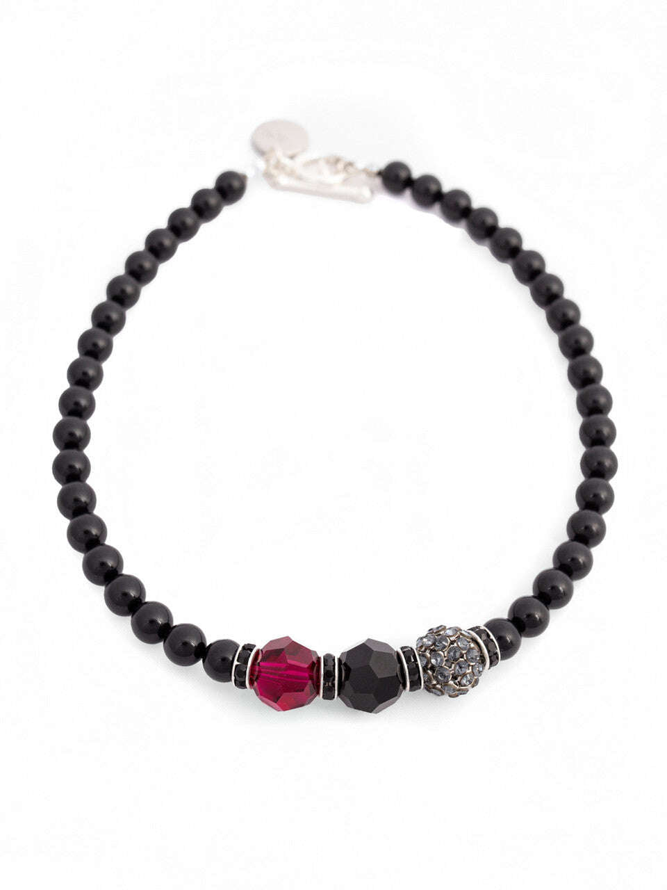 Black Swarovski Glass Beaded Necklace With Burgundy Crystal Bead Nolo Store