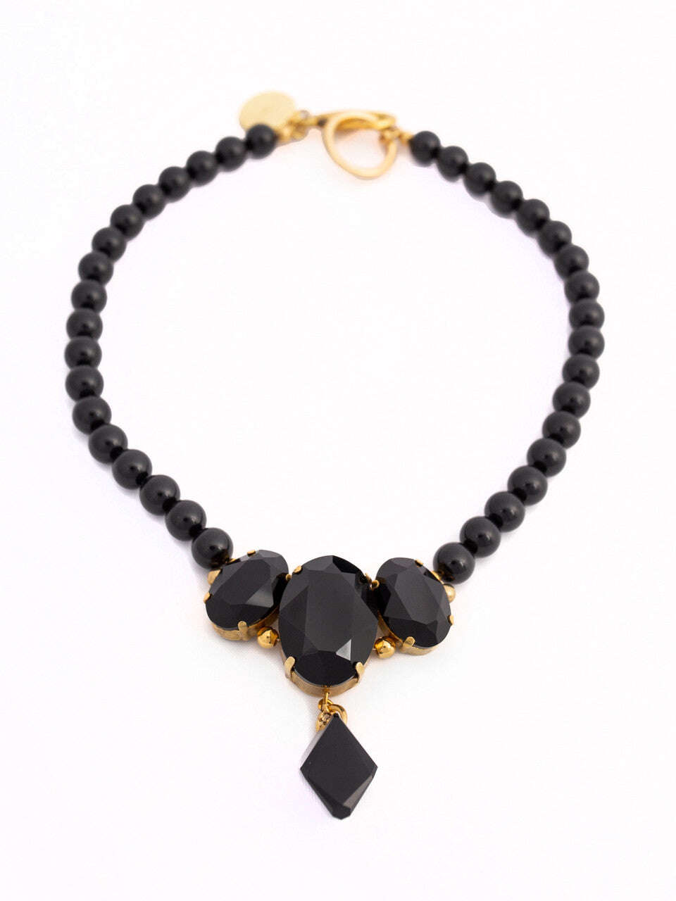 Black Swarovski Glass Beaded Necklace With Black Crystal Pendant Nolo Store