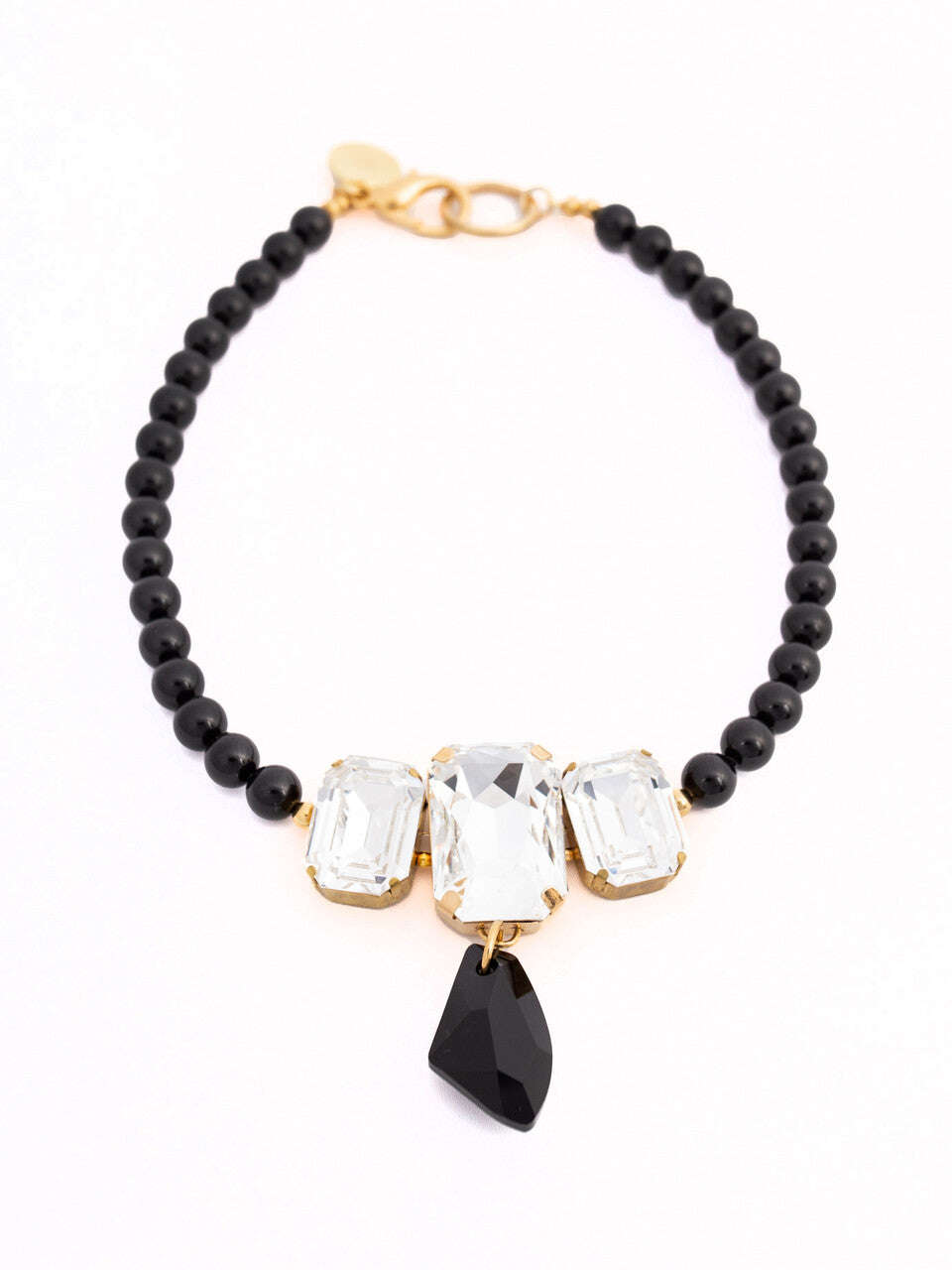 Black Swarovski Glass Beaded Necklace With Clear And Black Crystal Pendant Nolo Store