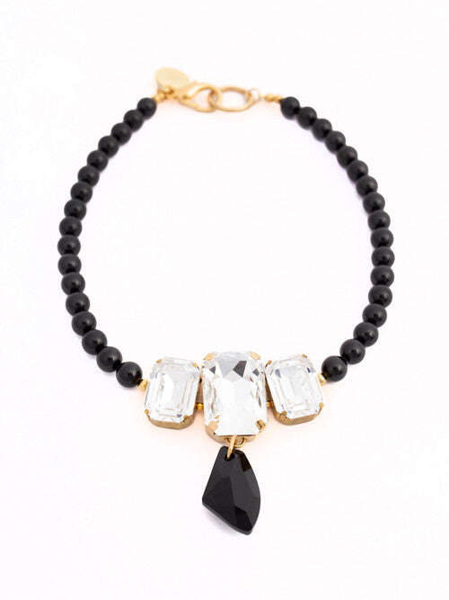 Black Swarovski Glass Beaded Necklace With Clear And Black Crystal Pendant Nolo Store
