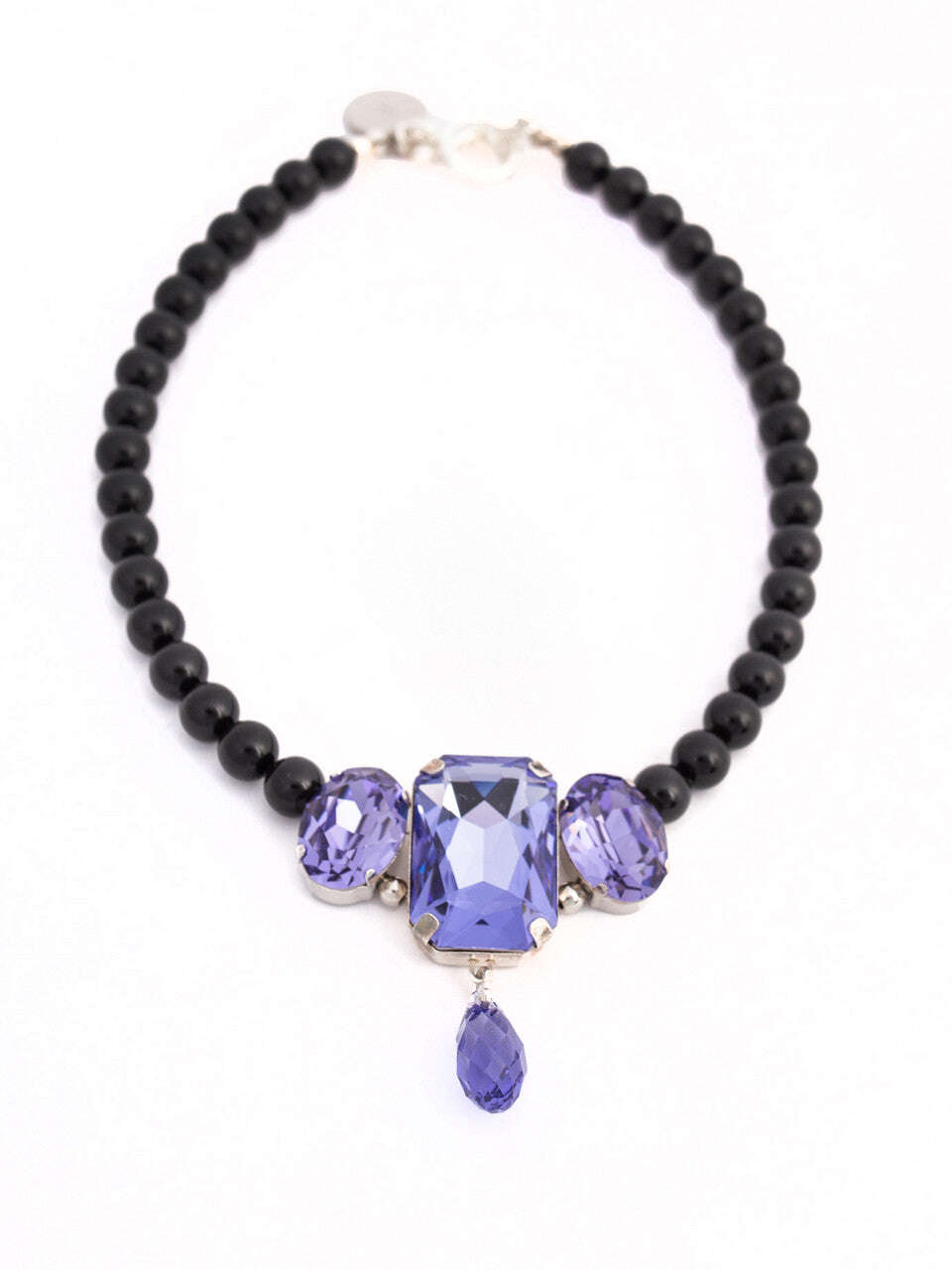 Black Swarovski Glass Beaded Necklace With Lilac Crystal Pendant Nolo Store