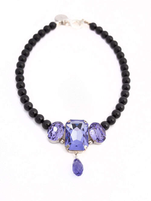 Black Swarovski Glass Beaded Necklace With Lilac Crystal Pendant Nolo Store
