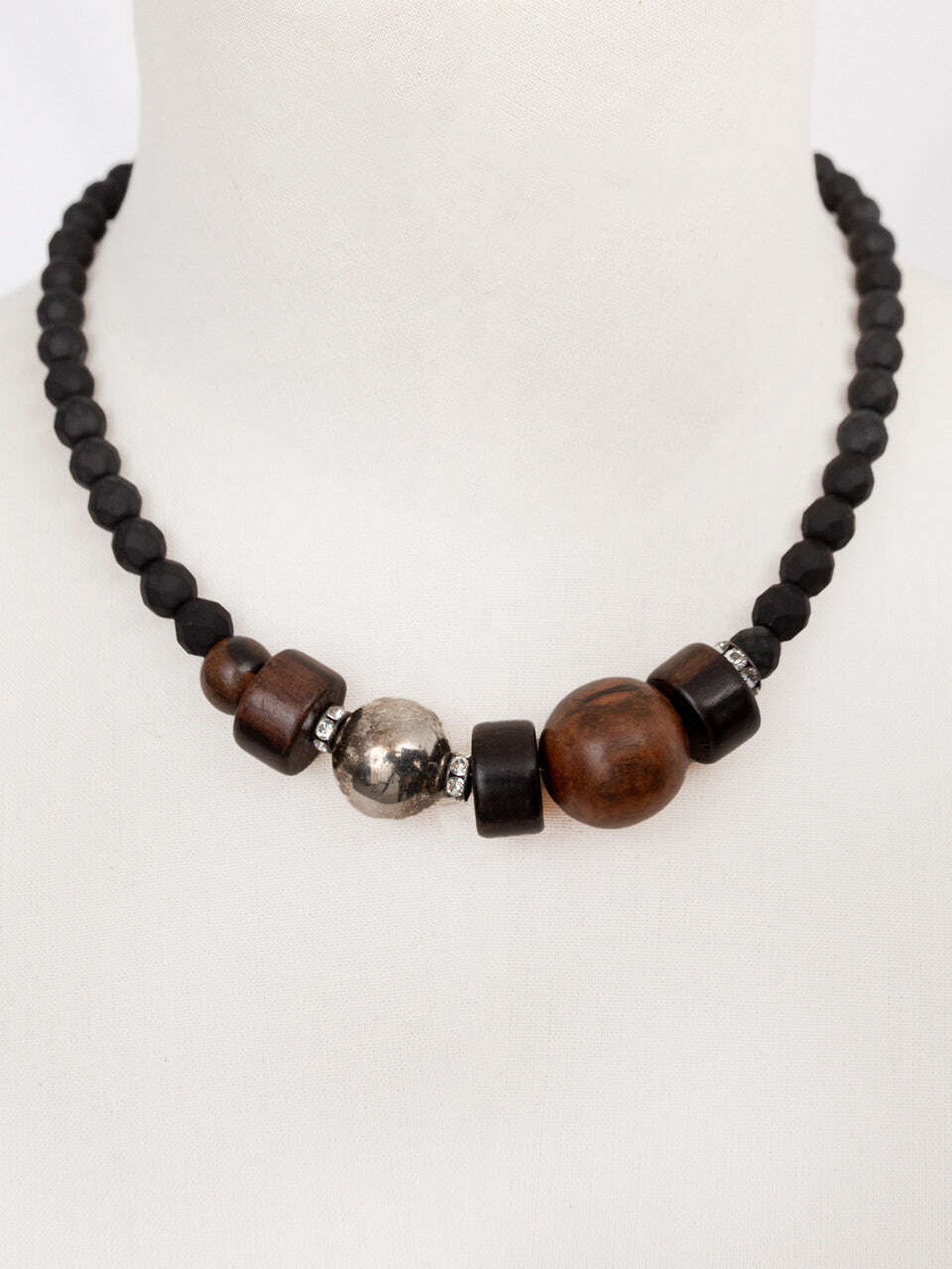 Mate Black Czech Crystal Glass Beaded Necklace With Swarovski Crystals And Wooden Beads Nolo Store