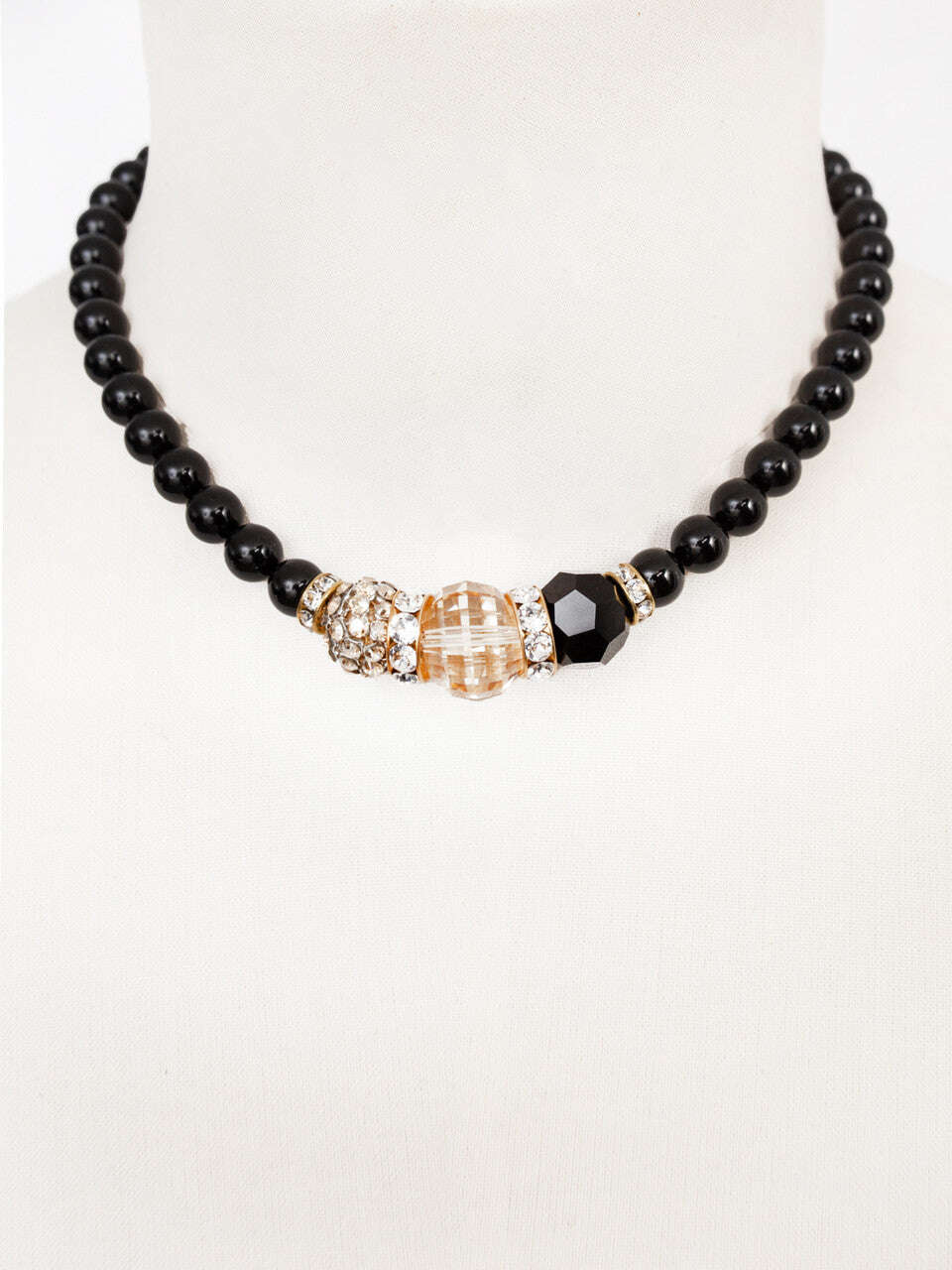 Black Swarovski Glass Beaded Necklace With Champagne Crystal Beads Nolo Store