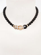 Black Swarovski Glass Beaded Necklace With Champagne Crystal Beads Nolo Store