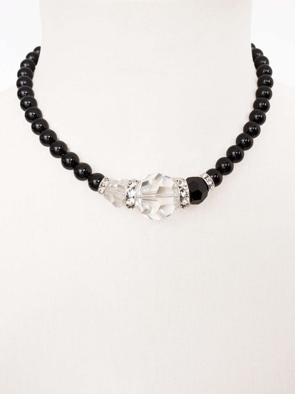 Black Swarovski Glass Beaded Necklace With Clear Crystal Beads Nolo Store
